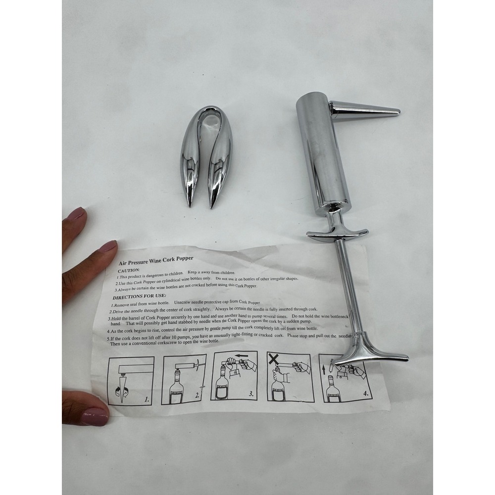 Air Pressure Wine Cork Popper Chrome Manual Pump Opener with Foil Cutter‎ Set